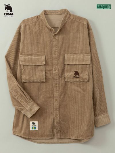 ≪40%OFF≫【moz】<br>エルク刺繍入りBIGシルエットバンドカラーコールシャツ〔別注〕≪返品・取寄対応不可≫