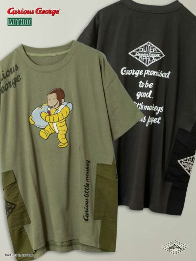 ≪50%OFF≫【JUICY×Curious George】<br>“スペース・モンキー”異素材切替ファティーグTシャツ〔Lady's〕〔別注〕≪返品・取寄対応不可≫