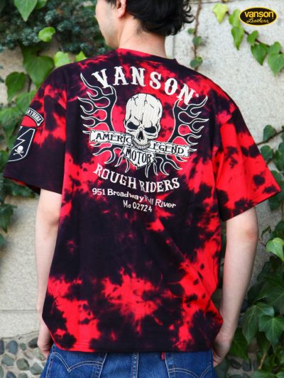 ≪30%OFF≫【VANSON】<br>“スカル＆フレアファイア”刺繍入りTシャツ≪返品・取寄対応不可≫