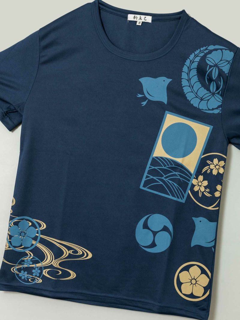 【新主己】“花札と千鳥”プリントDRY素材Tシャツ