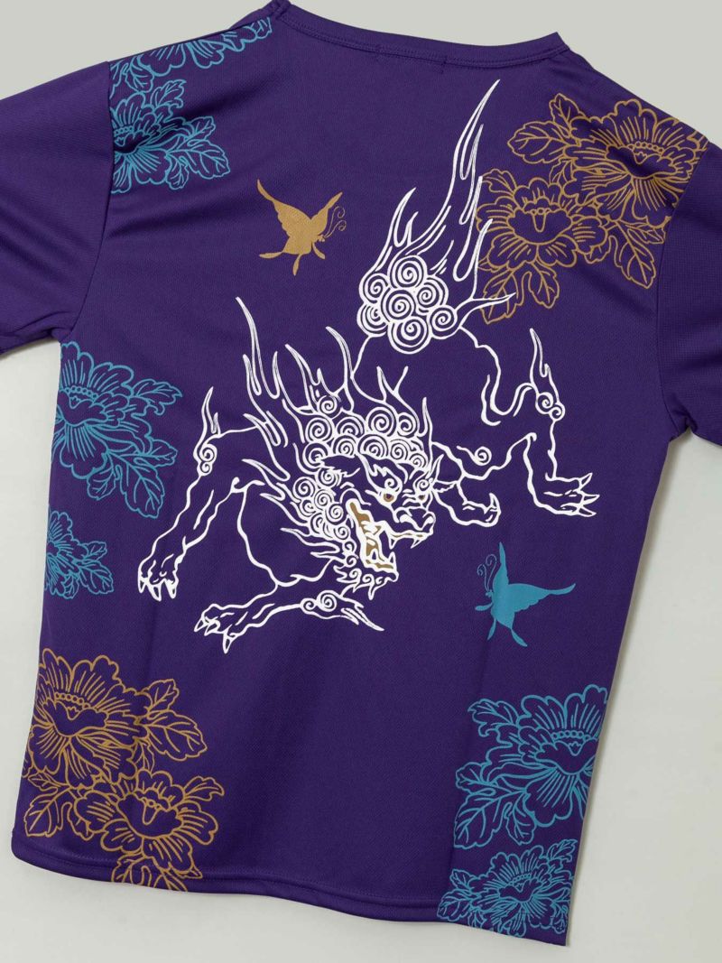 【新主己】“獅子と蝶”プリントDRY素材Tシャツ