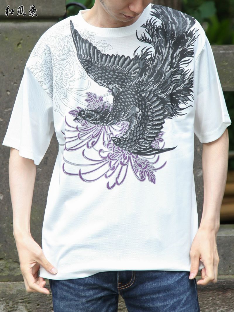 【和風景】“鳳凰と菊”プリントDRY素材Tシャツ