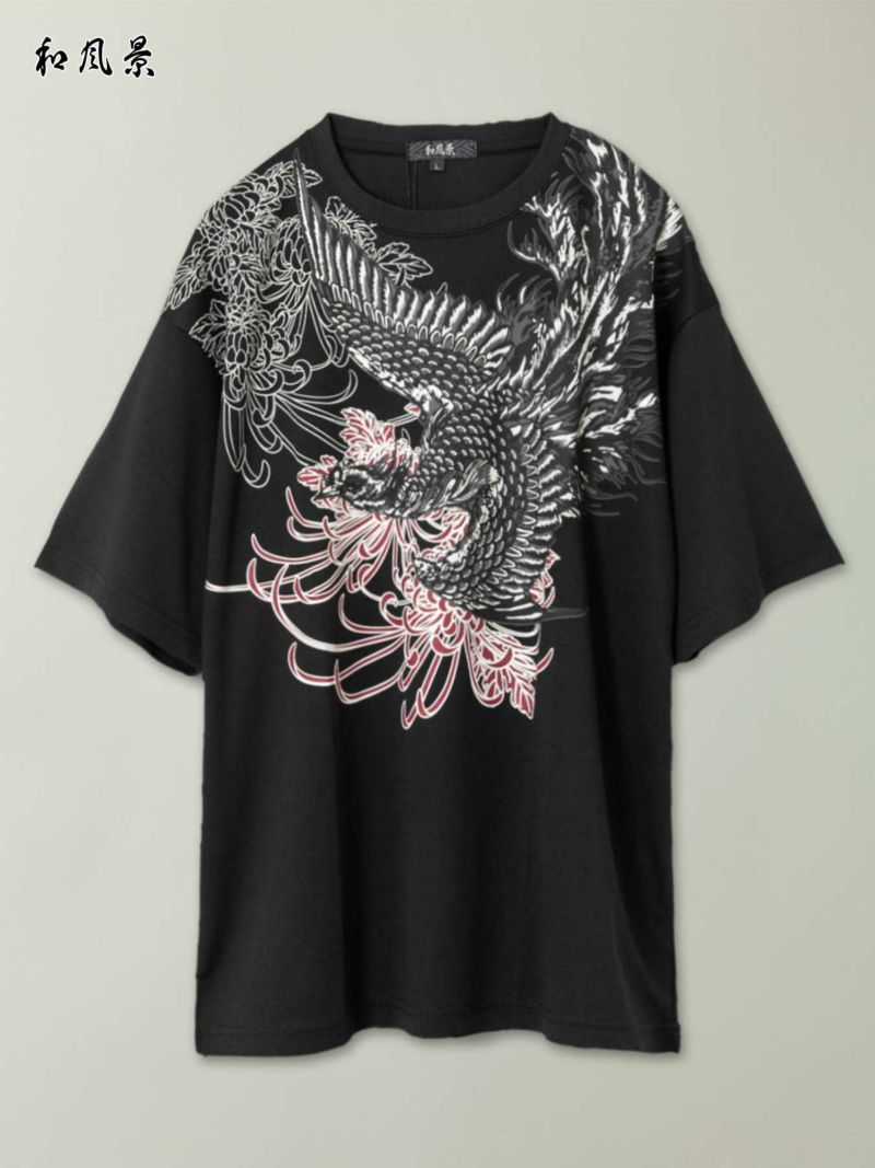 【和風景】“鳳凰と菊”プリントDRY素材Tシャツ