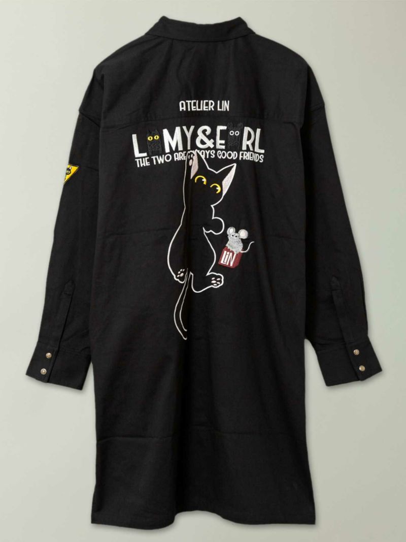 【LiN】“ラミのヘソ天”総刺繍ロングシャツ