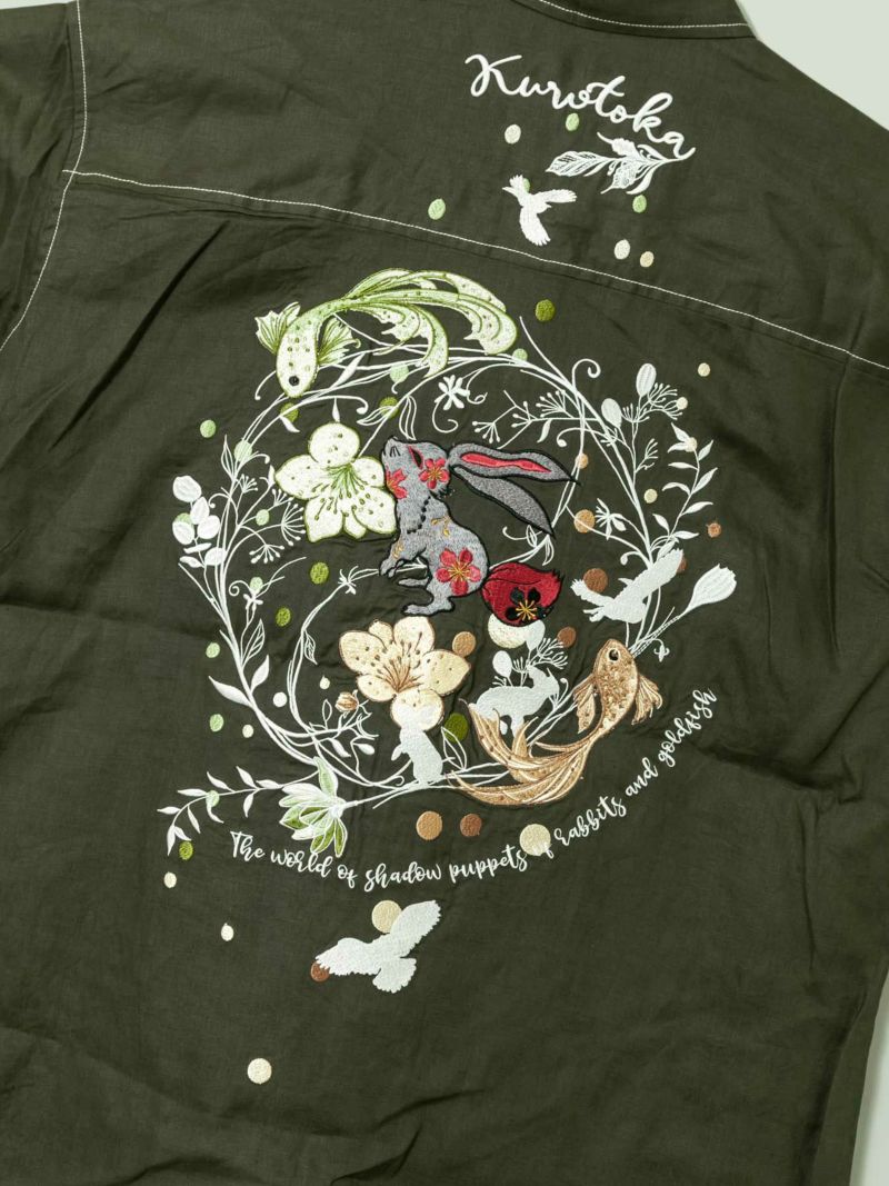 【黒菟華】“菟と金魚と影絵の世界”総刺繍ロングシャツ