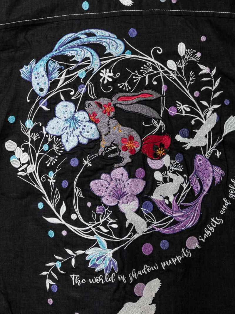 【黒菟華】“菟と金魚と影絵の世界”総刺繍ロングシャツ
