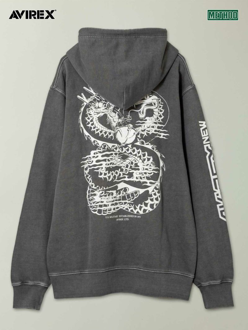 【AVIREX】“DRAGON & SNAKE”FADE WASH PRINT SWEAT PULL PARKA〔LIMITED〕