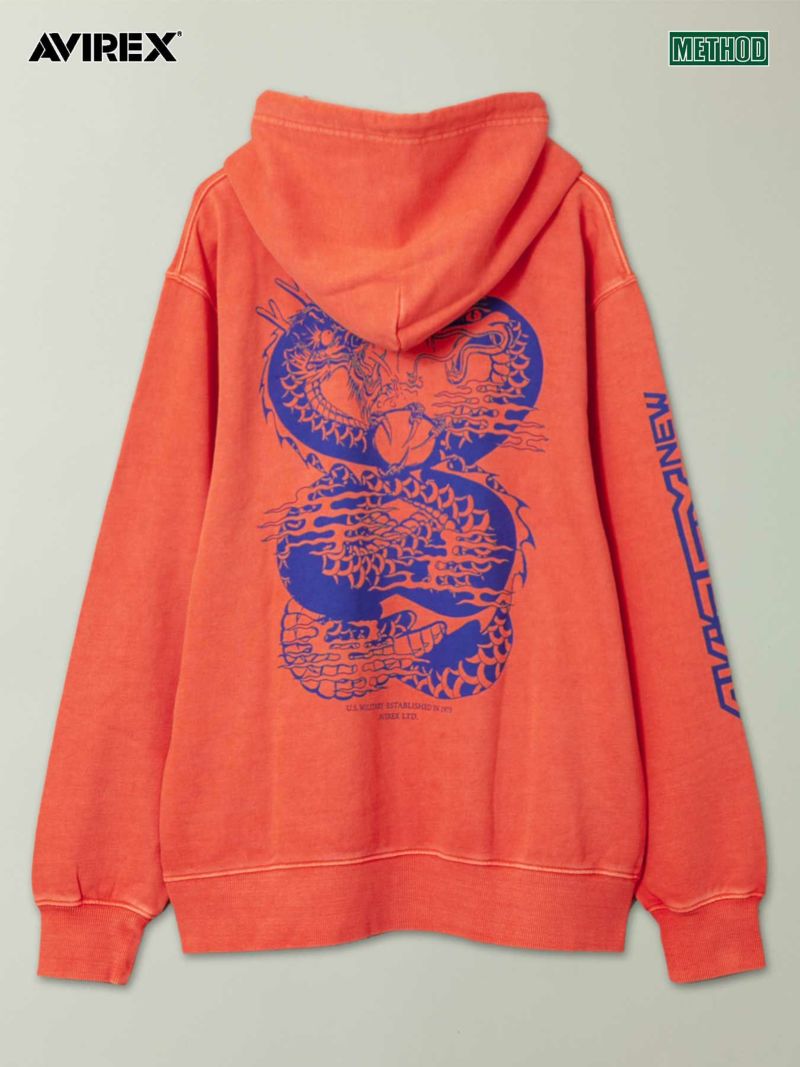 【AVIREX】“DRAGON & SNAKE”FADE WASH PRINT SWEAT PULL PARKA〔LIMITED〕