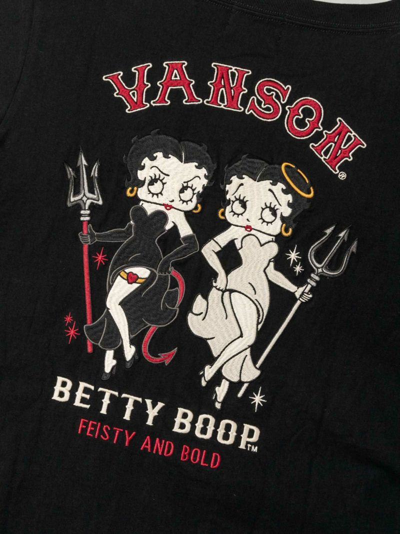 【VANSON×BETTY BOOP】“Angel＆Devil”刺繍入り切替ワンピース〔別注〕