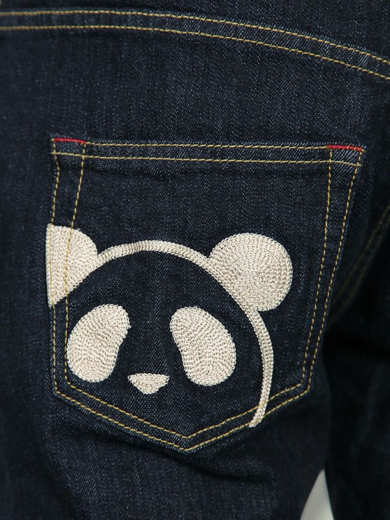 【PANDIESTA JAPAN】熊猫謹製チェーン刺繍赤耳セルビッチデニムパンツ