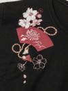 【雅結】桜×菊扇刺繍 テレコ素材VネックロンT