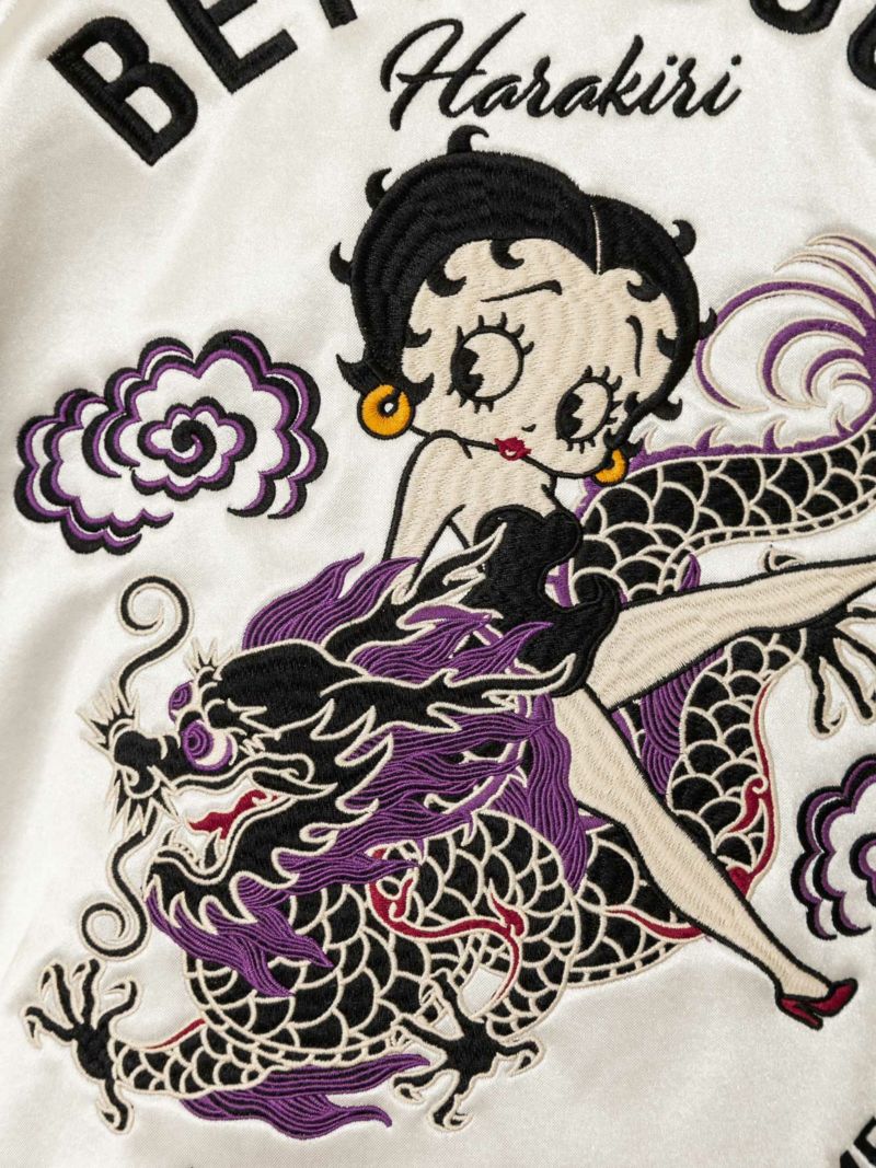 【HARAKIRI×BETTY BOOP】“雲龍ベティ”総刺繍 裏起毛ボンディングスカジャン〔別注〕