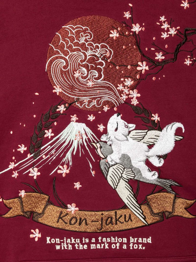 【今昔 -KON-JAKU-】“日本風情”総刺繍バックポケット付きプルパーカー〔別注〕〔Lady's〕