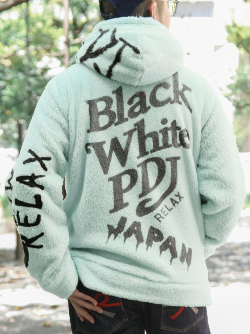 【PANDIESTA JAPAN】“B/W-PDJ RELAX”刺繍入り切替ボアZIPパーカー