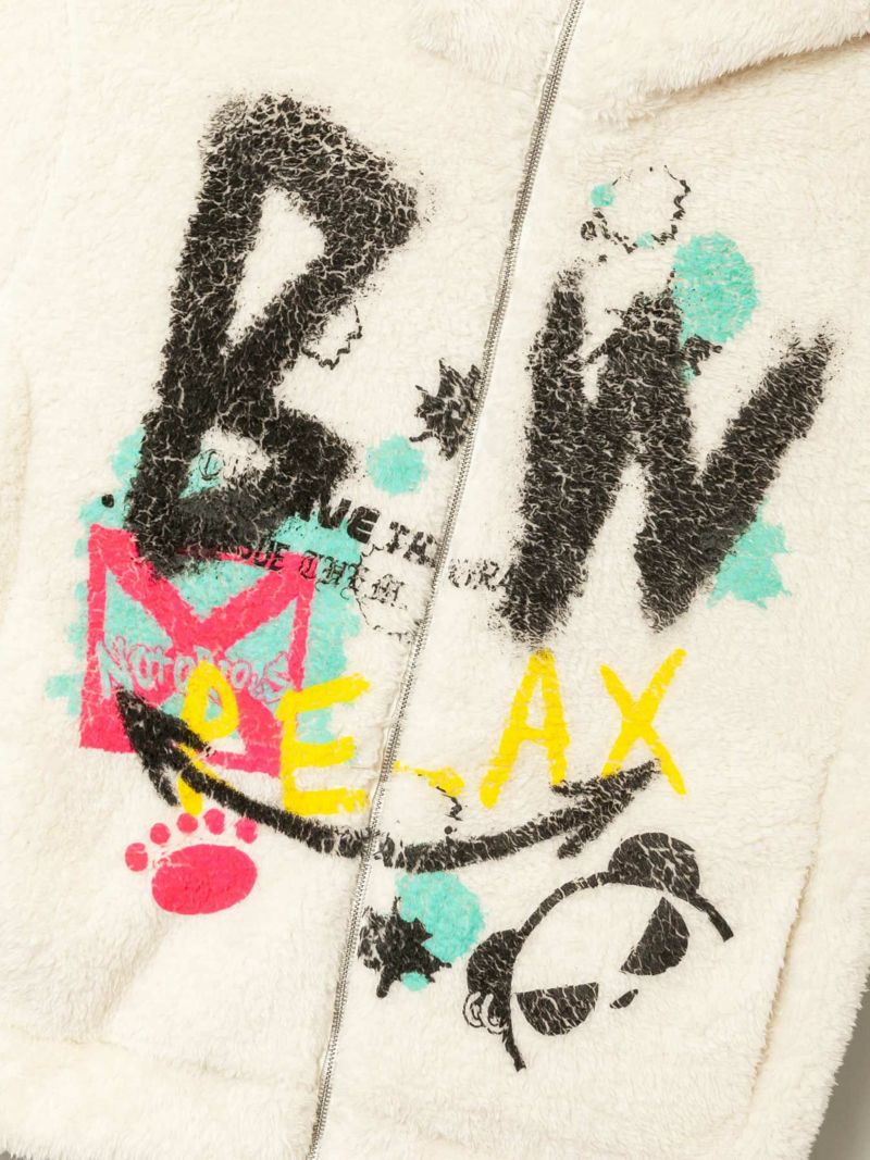 【PANDIESTA JAPAN】“B/W-PDJ RELAX”刺繍入り切替ボアZIPパーカー