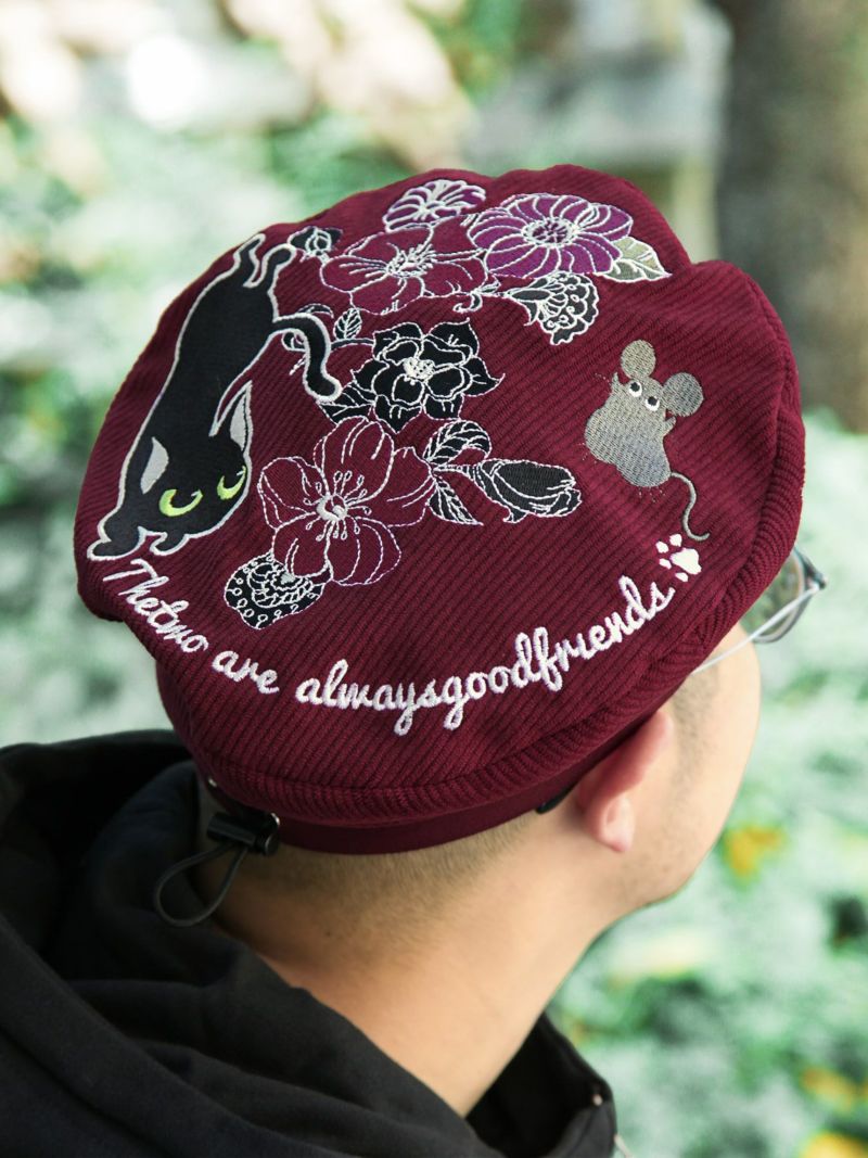 【LiN】“Lamy＆Earl”総刺繍コーデュロイ素材ベレー帽