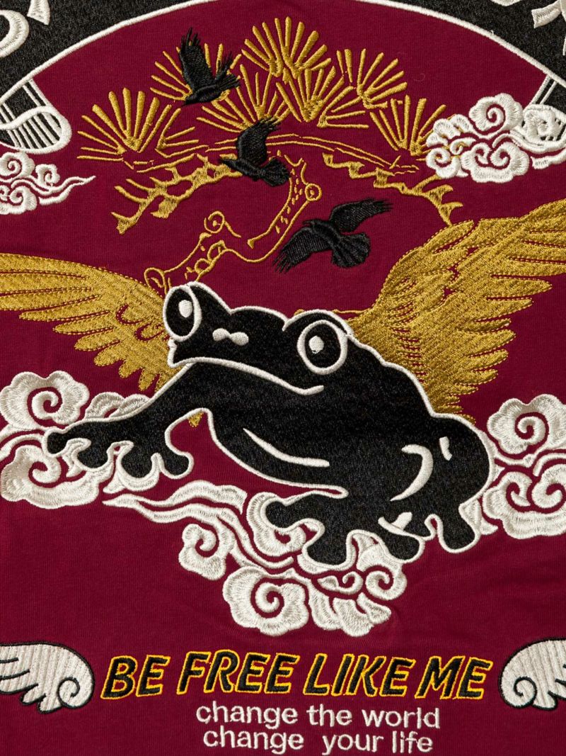 【参丸一】“フリーダム蛙”総刺繍ハイネックZIPパーカー