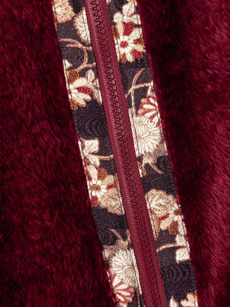 【雅結】桜刺繍 和生地切り替えボアフリースZIPパーカー