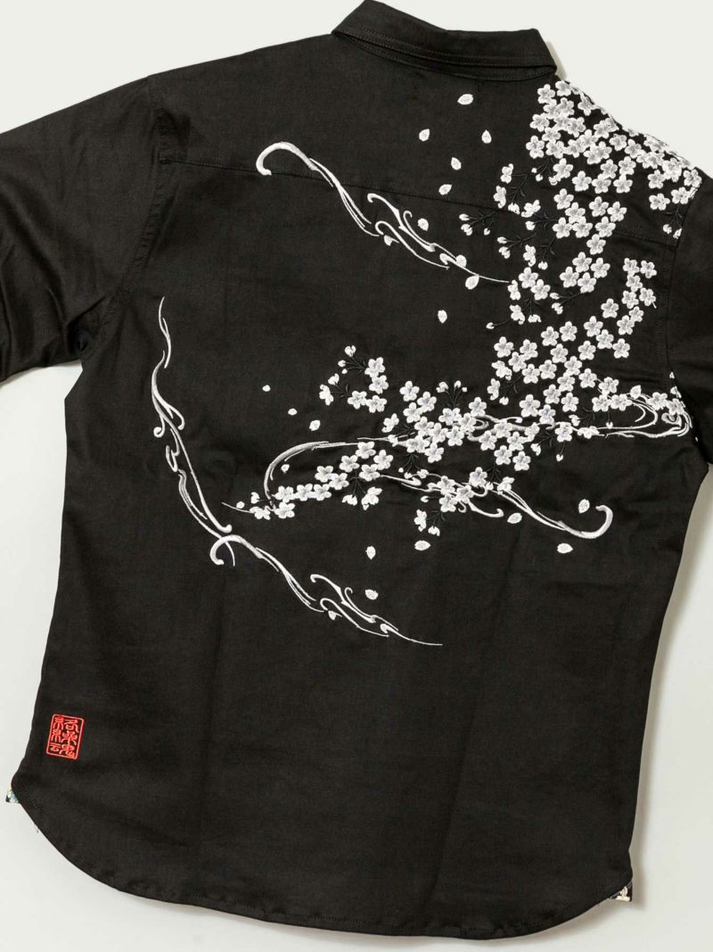 【絡繰魂】“桜流水”総刺繍コットンシャツ