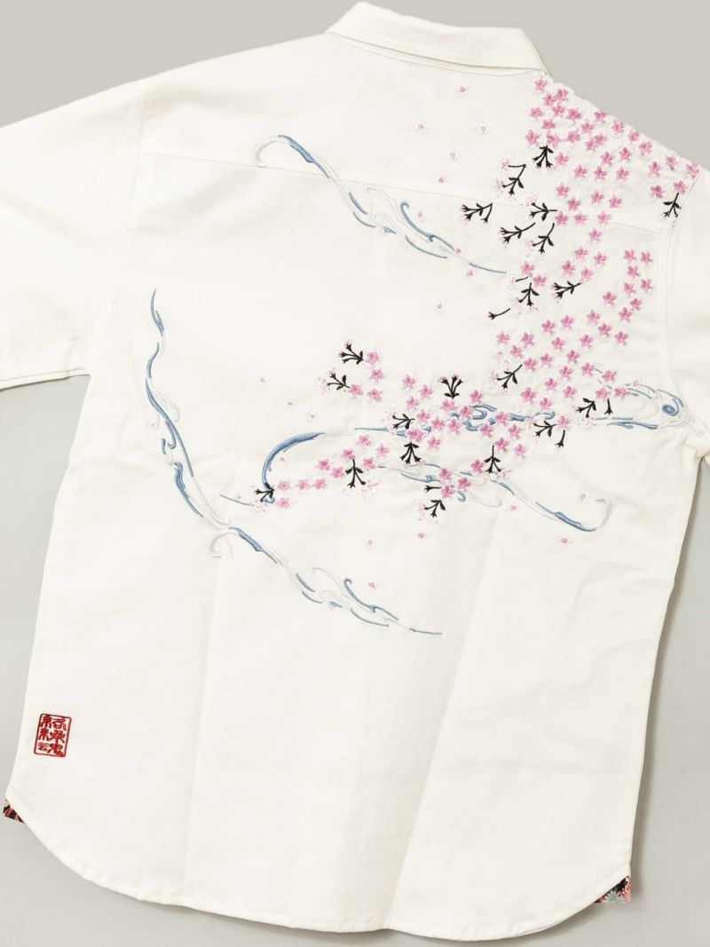 【絡繰魂】“桜流水”総刺繍コットンシャツ