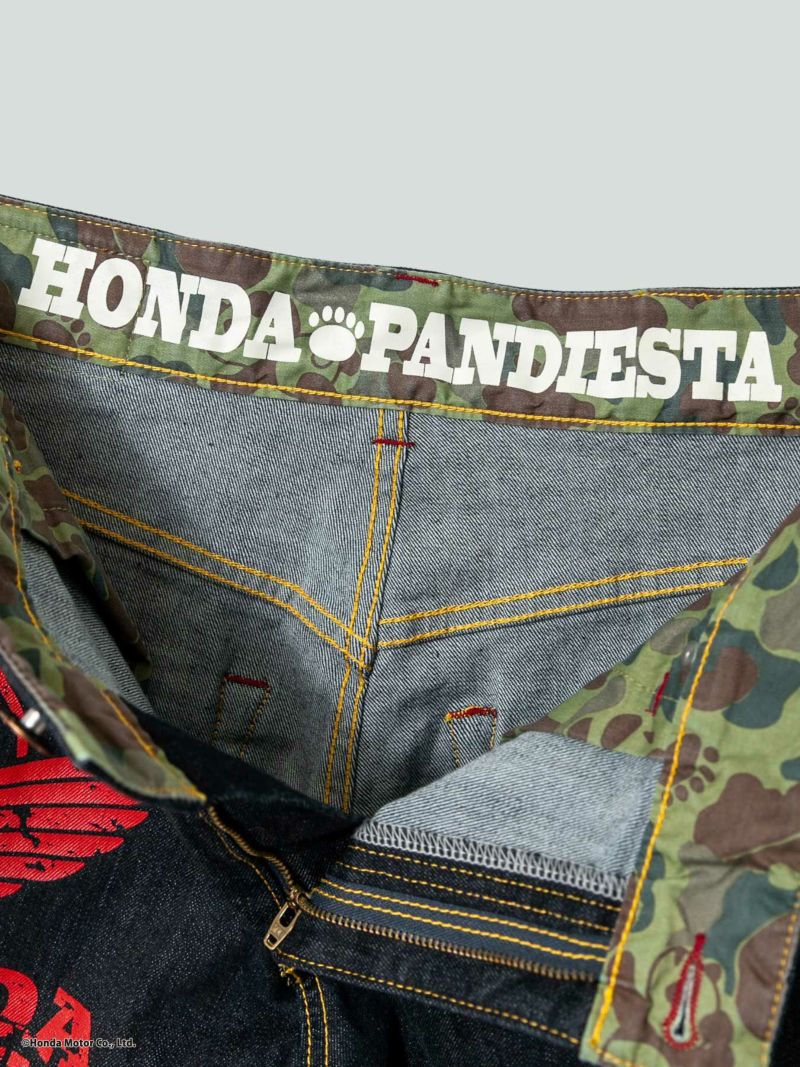 【HONDA×PANDIESTA JAPAN】“WING LOGO”サガラ刺繍入りストレッチデニムパンツ