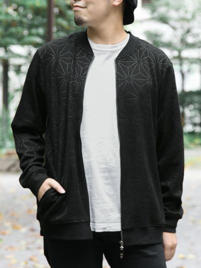 ≪50%OFF≫【衣櫻】<br>麻の葉柄 裏フリース ストレッチ素材リブニットジャケット≪返品・取寄対応不可≫