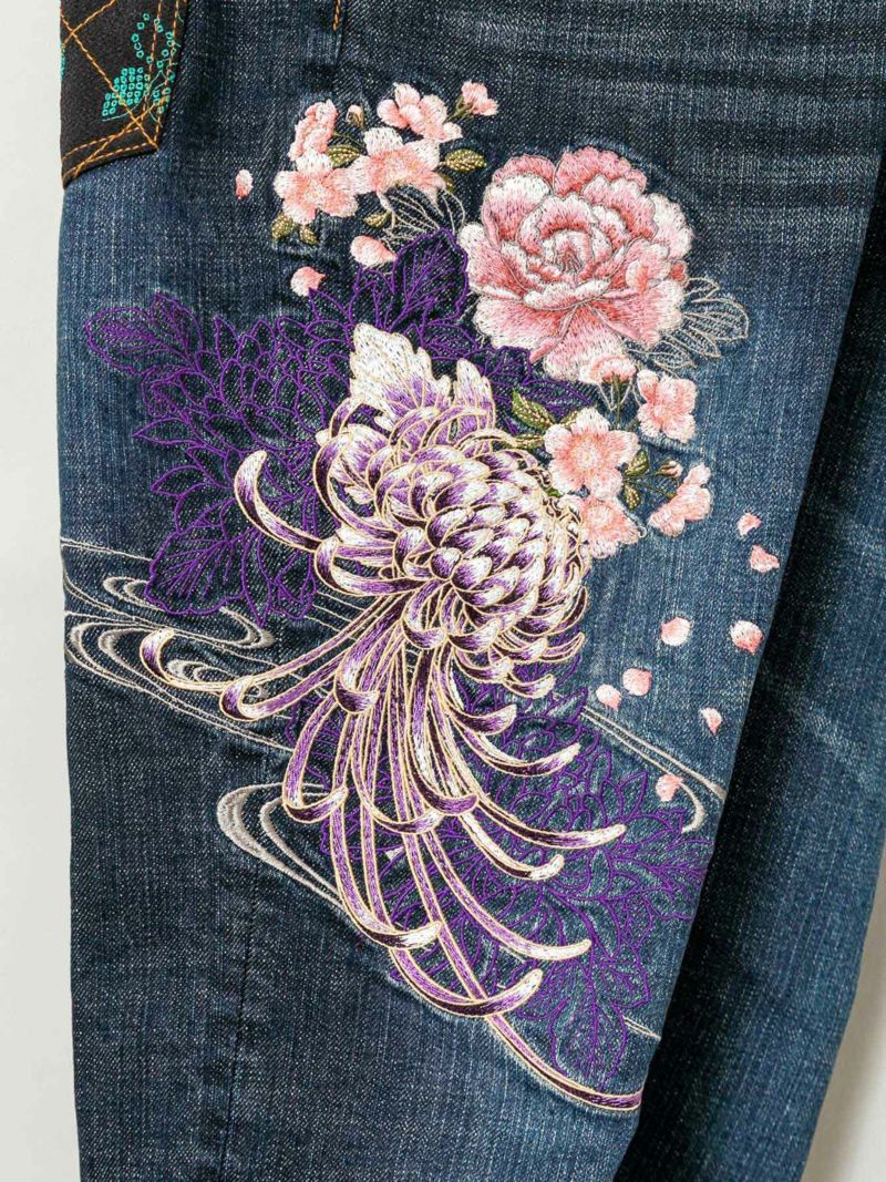 【絡繰魂】百花刺繍ストレッチデニムパンツ〔別注〕