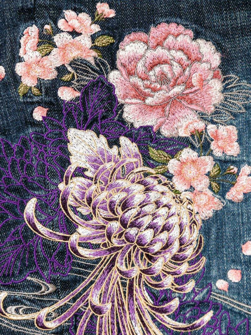 【絡繰魂】百花刺繍ストレッチデニムパンツ〔別注〕