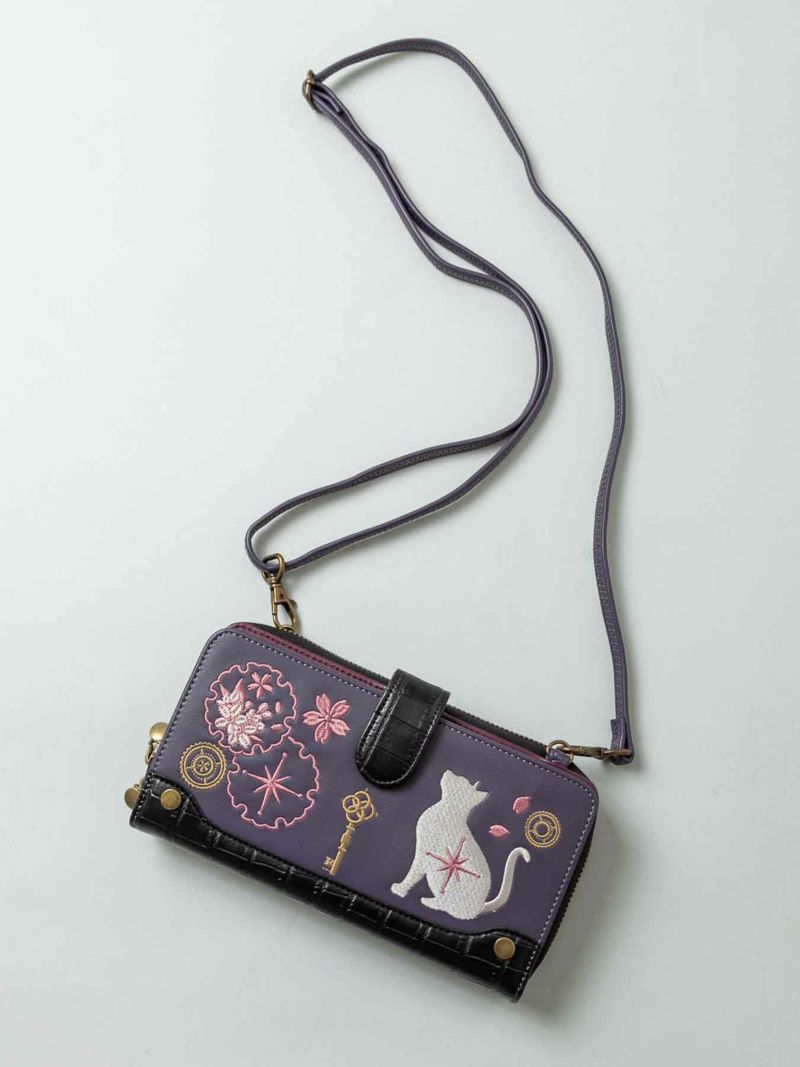 【雅結 -YuU-】猫と歯車刺繍 2WAYウォレットショルダーバッグ
