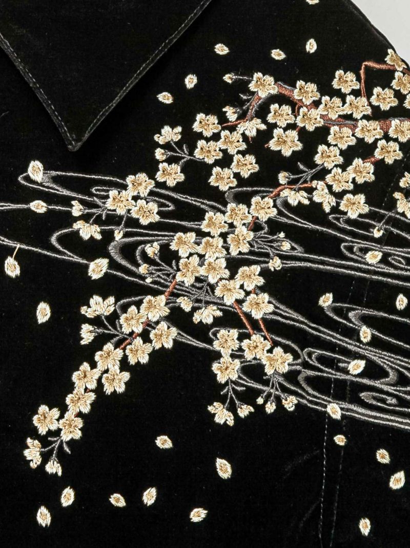 【絡繰魂】“枝垂れ桜”総刺繍ベロア素材 中綿入りドリズラージャケット