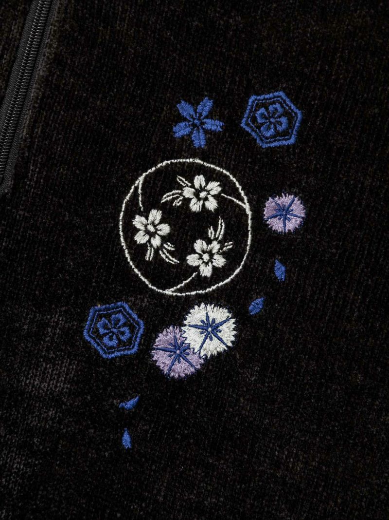 【雅結】桜刺繍入りモール素材スタンドハーフZIPニットプルオーバー