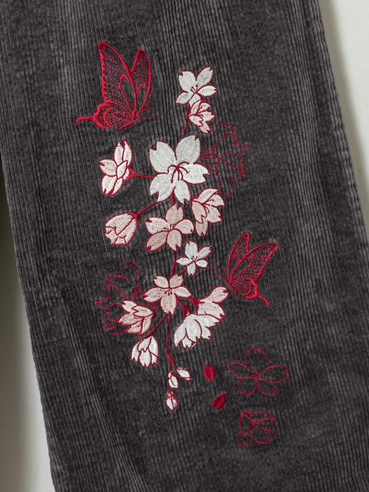 【雅結】枝垂桜×蝶刺繍 コーデュロイ素材ワイドパンツ