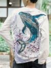 【絡繰魂・粋】“桜舞う座頭鯨”刺繍入りロンT