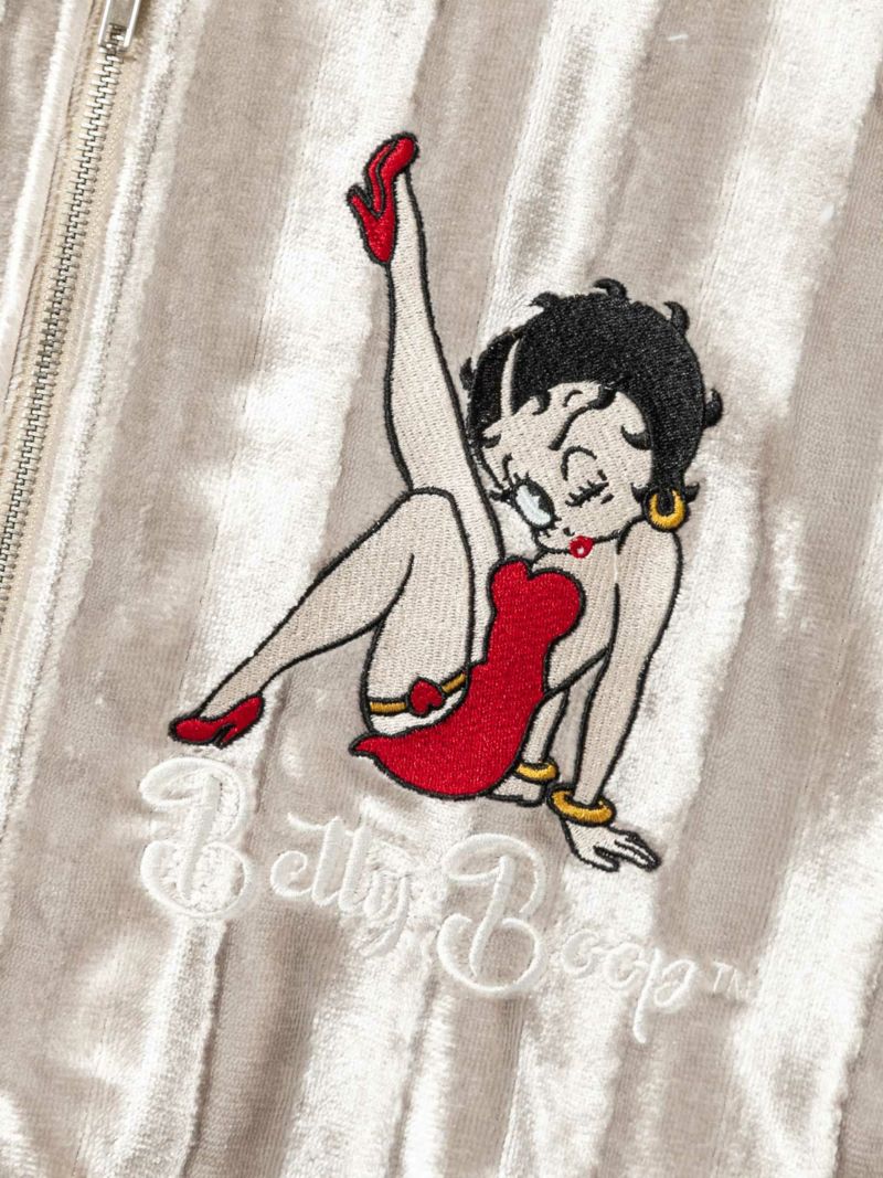 【FLAGSTAFF×BETTY BOOP】“ベティ＆パジー”総刺繍ベルボア素材ZIPパーカー