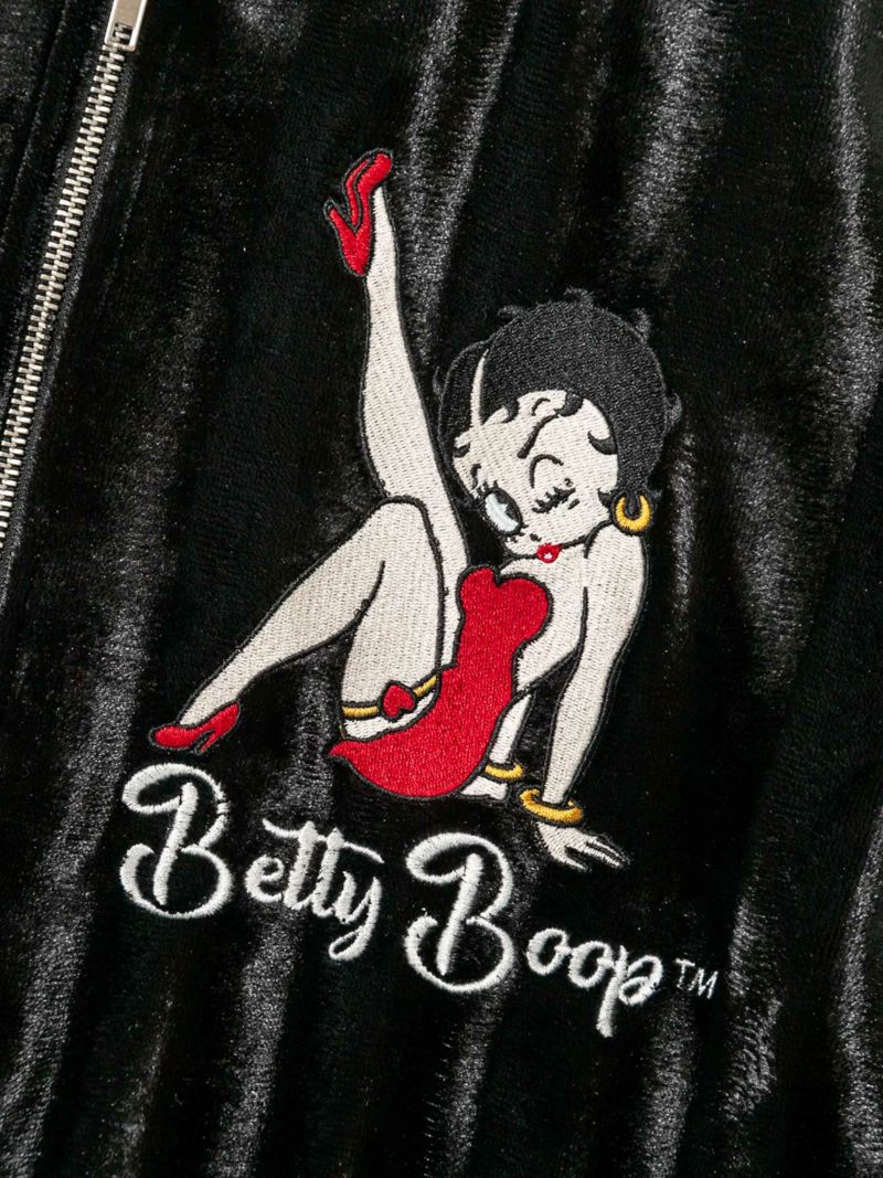 【FLAGSTAFF×BETTY BOOP】“ベティ＆パジー”総刺繍ベルボア素材ZIPパーカー
