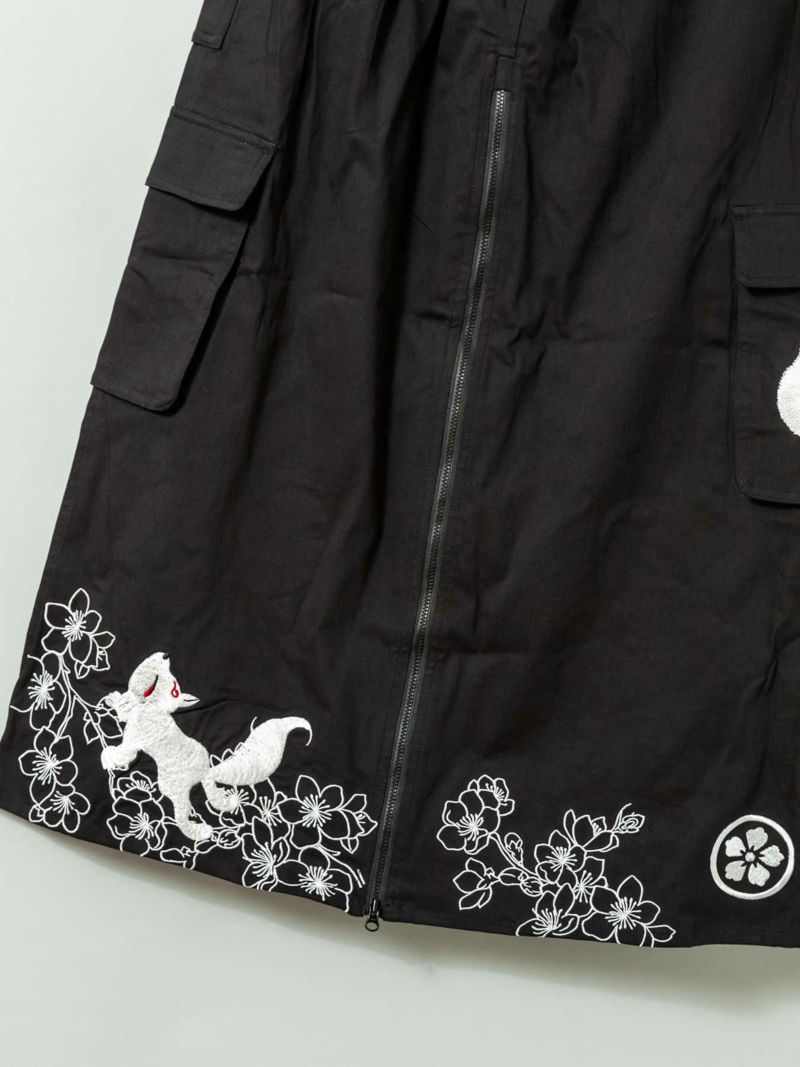 【今昔 -KON-JAKU-】“狐面”総刺繍ミリタリーZIPスカート
