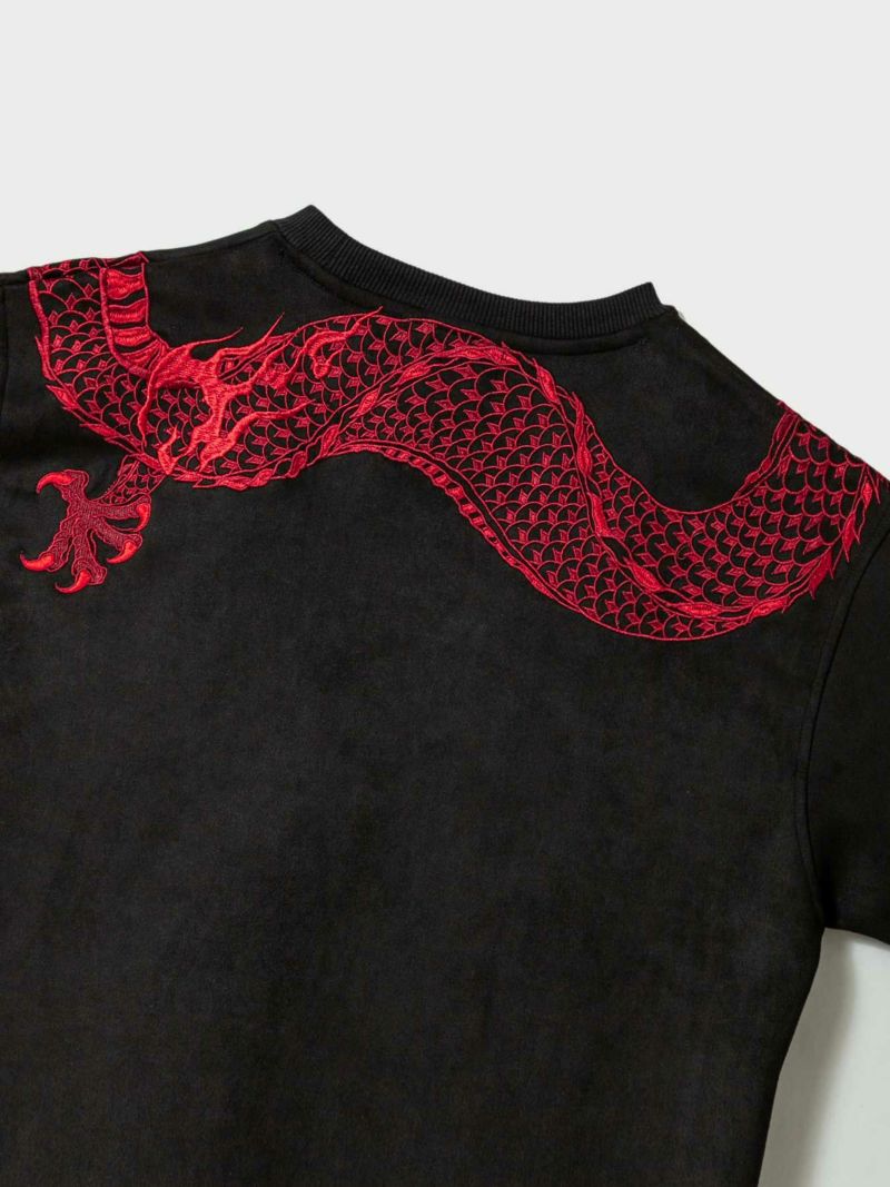 【絡繰魂】“巻龍”総刺繍フェイクスウェードロンT