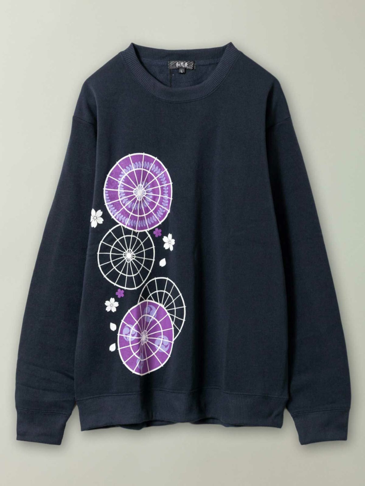 【和風景】“番傘と桜”プリント入り裏起毛トレーナー