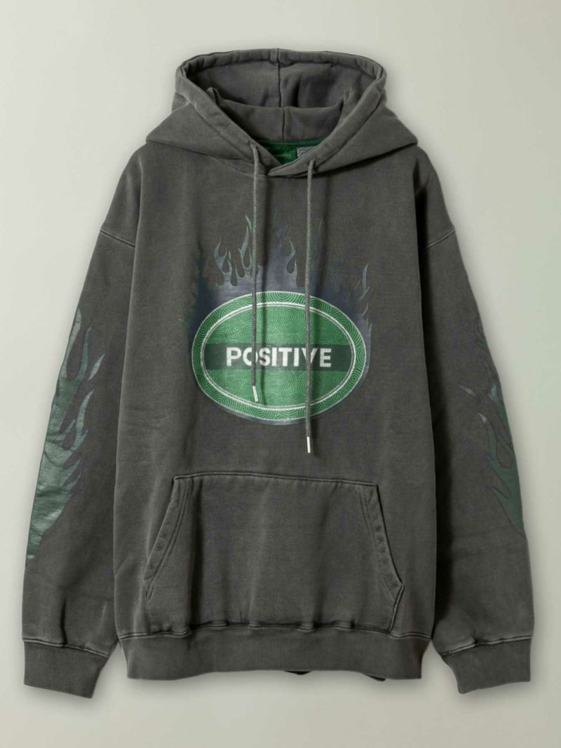 【POSITIVE】“ファイヤーパターン”ピグメント加工プルパーカー