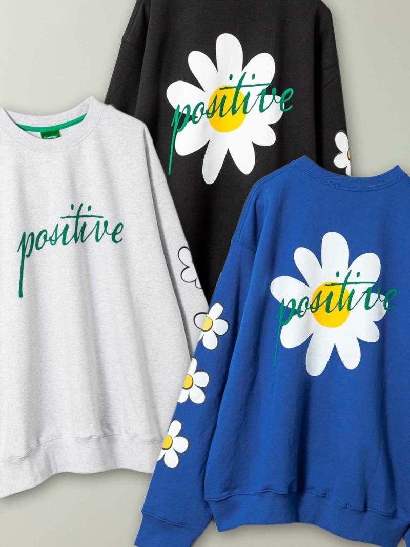 【POSITIVE】“SLEEVE FLOWER”スウェットトレーナー