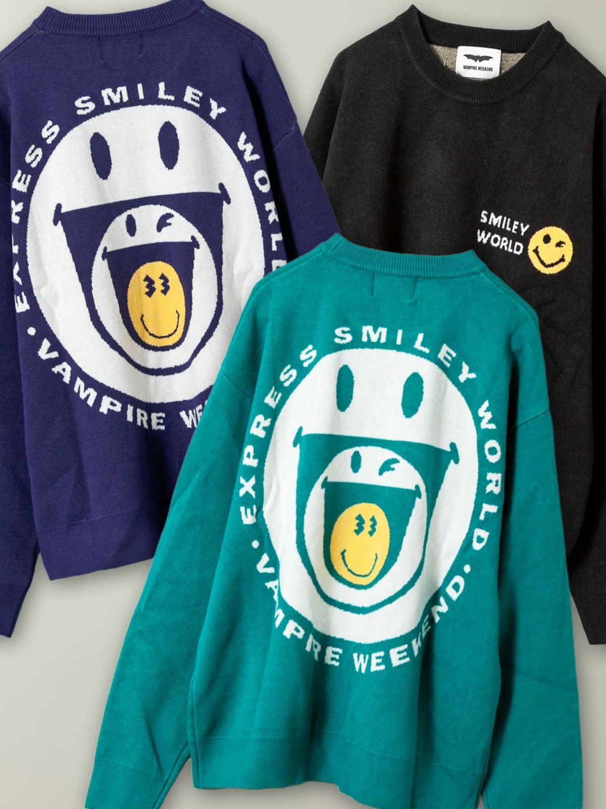 【VAMPIRE WEEKEND】“SMILEY WORLD”ジャガードニットクルーネック