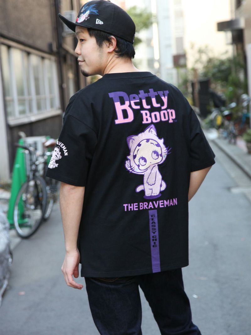 【The BRAVE-MAN×BETTY BOOP】“猫ベイビーベティ”刺繍入りBIGシルエットTシャツ