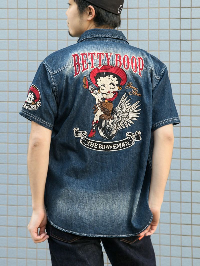 【The BRAVE-MAN×BETTY BOOP】“カウガールベティ”刺繍入り半袖デニムシャツ