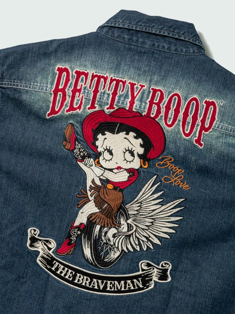 【The BRAVE-MAN×BETTY BOOP】“カウガールベティ”刺繍入り半袖デニムシャツ