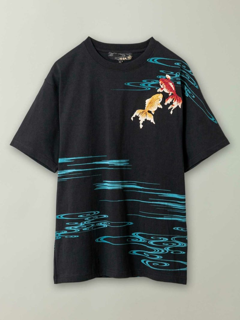 【絡繰魂・粋】“金魚菊流水”刺繍入りTシャツ