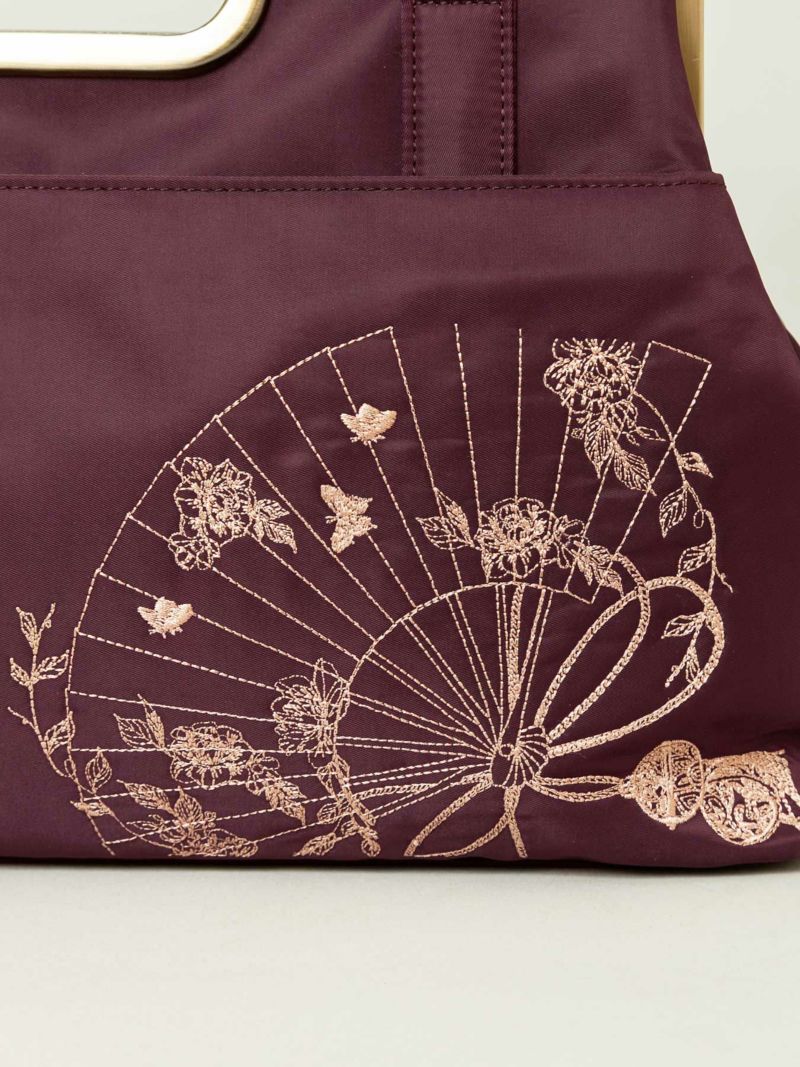 【今昔 -KON-JAKU-】“扇と桜”総刺繍2WAYがま口トートバッグ