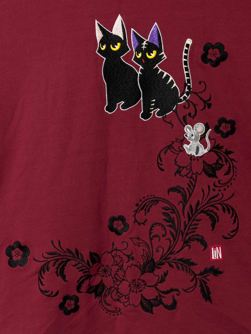 【LiN】“ラミとラミのそっくりさん阿吽”総刺繍 キモノ袖ZIPパーカー