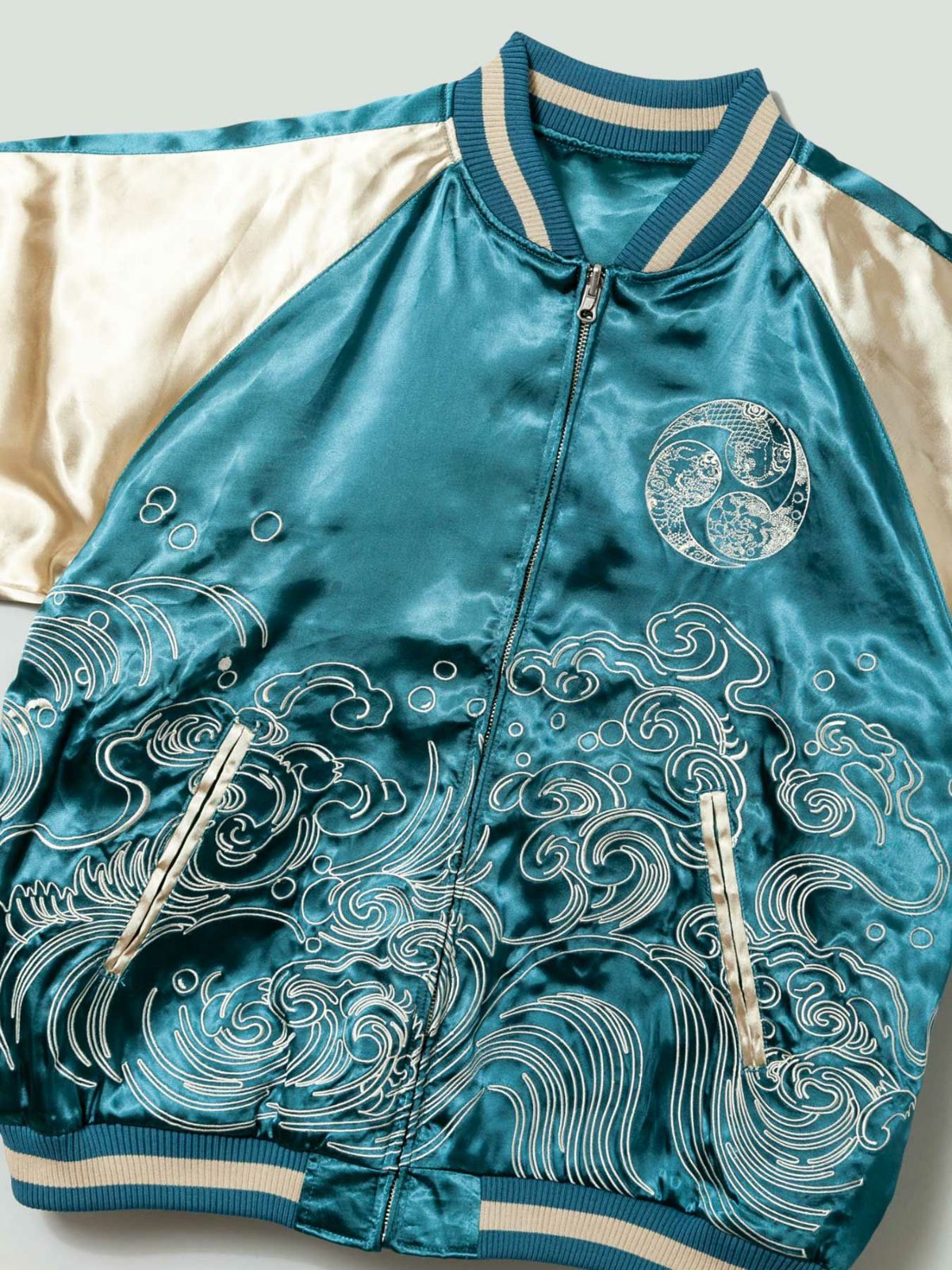 【百花繚乱】“双鯉”総刺繍リバーシブルスカジャン