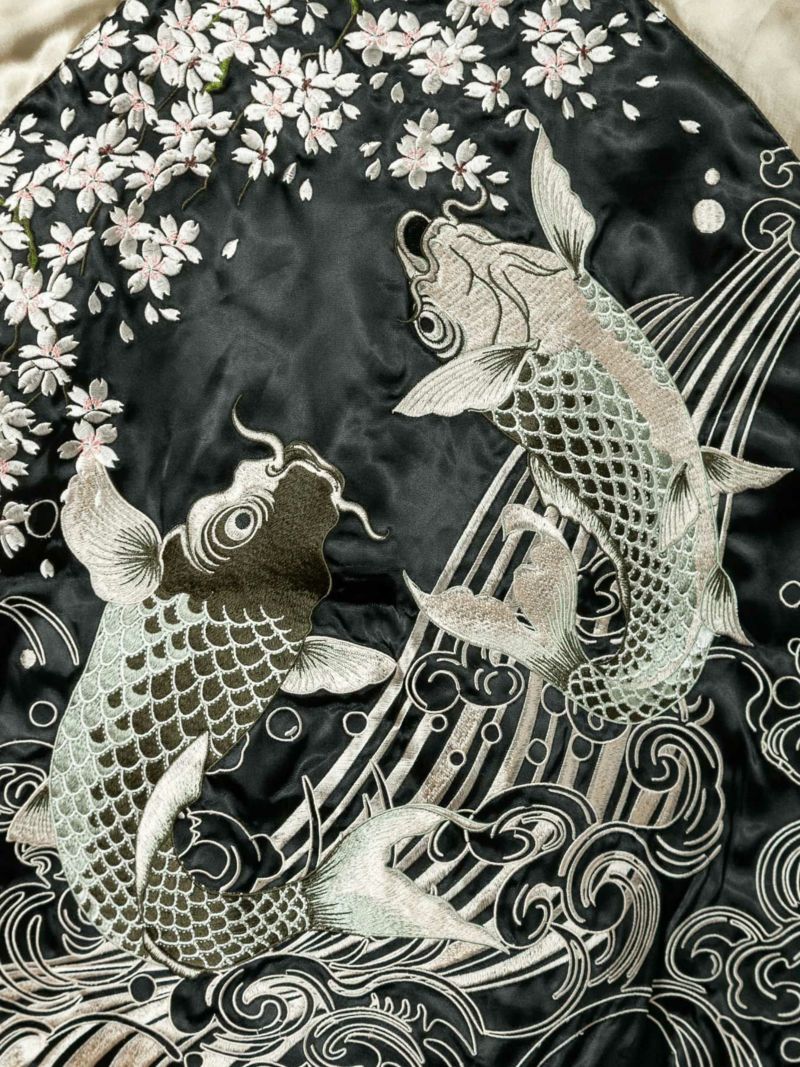【百花繚乱】“双鯉”総刺繍リバーシブルスカジャン