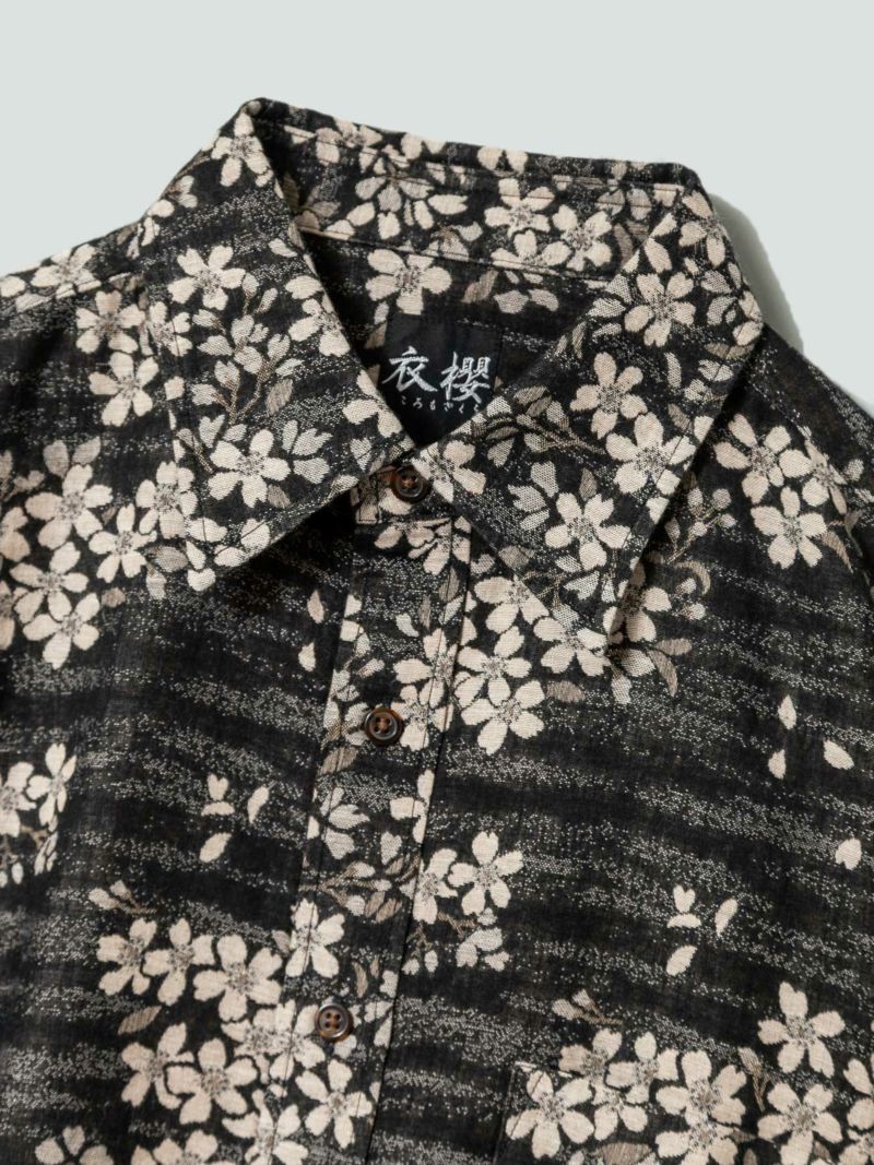 【衣櫻】“夜桜”二重織ジャガードガーゼ素材レギュラーシャツ